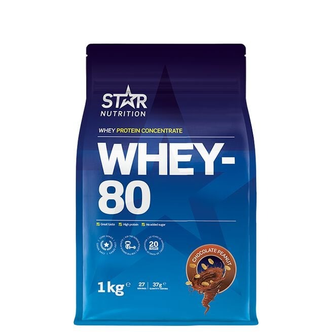 Whey-80, 1kg Chocolate Peanut i gruppen Kosttillskott / Proteintillskott / Vassleprotein hos Golden Athlete (111260)