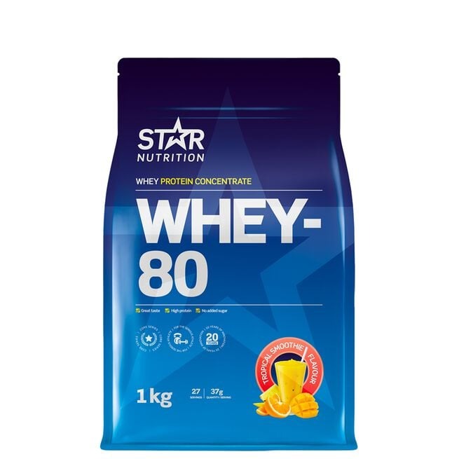 Whey-80, 1kg Tropical Smoothie i gruppen Kosttillskott / Proteintillskott / Vassleprotein hos Golden Athlete (112151)