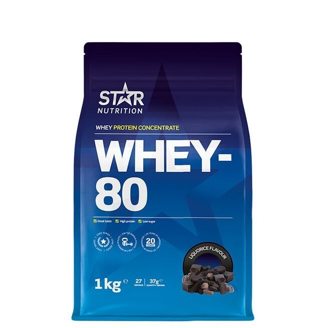 Whey-80, 1kg Liquorice i gruppen Kosttillskott / Proteintillskott / Vassleprotein hos Golden Athlete (1457351)