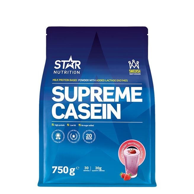 Supreme Casein, 750g, Strawberry Milkshake i gruppen Kosttillskott / Proteintillskott / Kaseinprotein hos Golden Athlete (1824814)