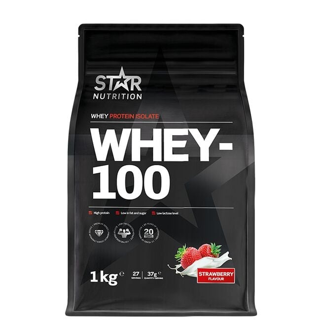 Whey-100, 1kg Strawberry i gruppen Kosttillskott / Proteintillskott / Vassleprotein hos Golden Athlete (576)
