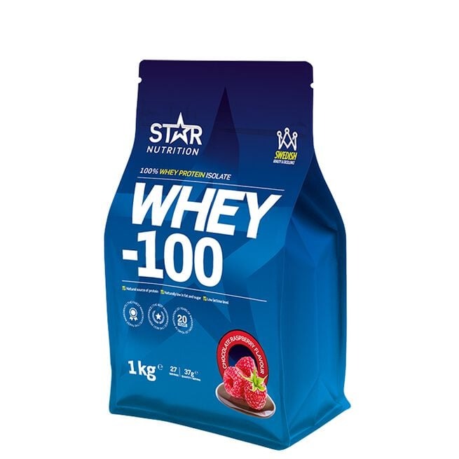 Whey-100 Vassleprotein, 1kg Chocolate Raspberry i gruppen Kosttillskott / Proteintillskott / Vassleprotein hos Golden Athlete (5790)