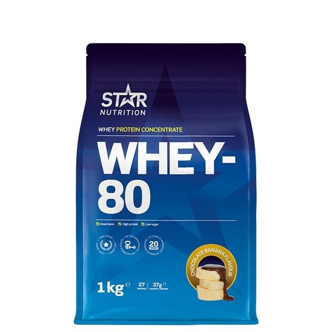 Whey-80, 1kg Chocolate Banana i gruppen Kosttillskott / Proteintillskott / Vassleprotein hos Golden Athlete (58101)