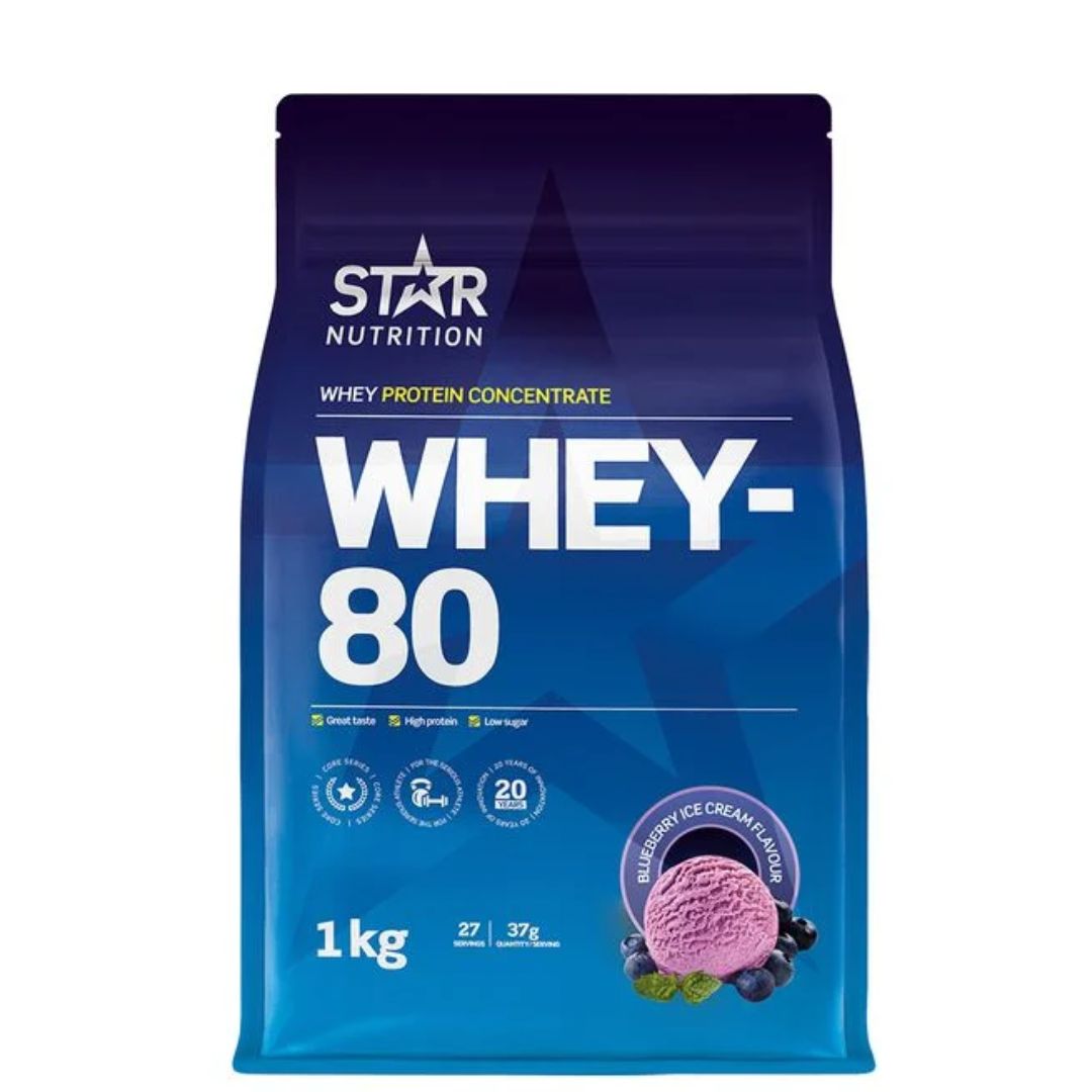 Whey-80, 1kg Blueberry Ice Cream i gruppen Kosttillskott / Proteintillskott / Vassleprotein hos Golden Athlete (58102)