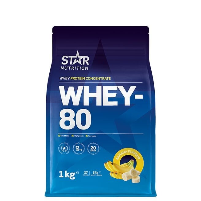 Whey-80, 1kg Banana i gruppen Kosttillskott / Proteintillskott / Vassleprotein hos Golden Athlete (5893)