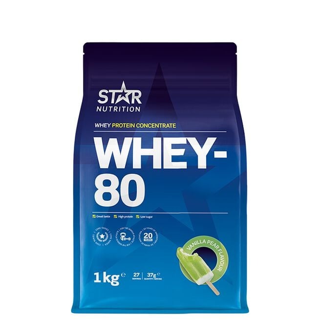 Whey-80, 1kg Vanilla Pear i gruppen Kosttillskott / Proteintillskott / Vassleprotein hos Golden Athlete (597-014)