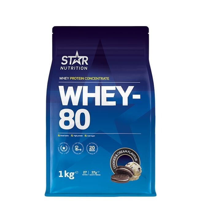 Whey-80, 1kg Cookies & Cream i gruppen Kosttillskott / Proteintillskott / Vassleprotein hos Golden Athlete (597-027)