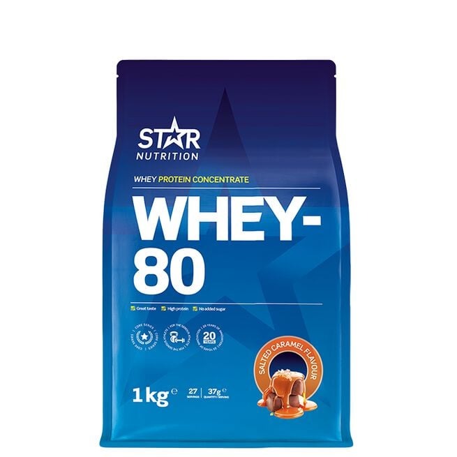Whey-80, 1kg Salted Caramel i gruppen Kosttillskott / Proteintillskott / Vassleprotein hos Golden Athlete (597-053)