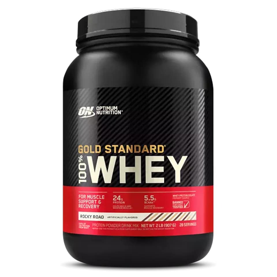 100% Whey Gold Standard Vassleprotein 908 g, Rocky Road i gruppen Kosttillskott / Proteintillskott / Vassleprotein hos Golden Athlete (6947-084)