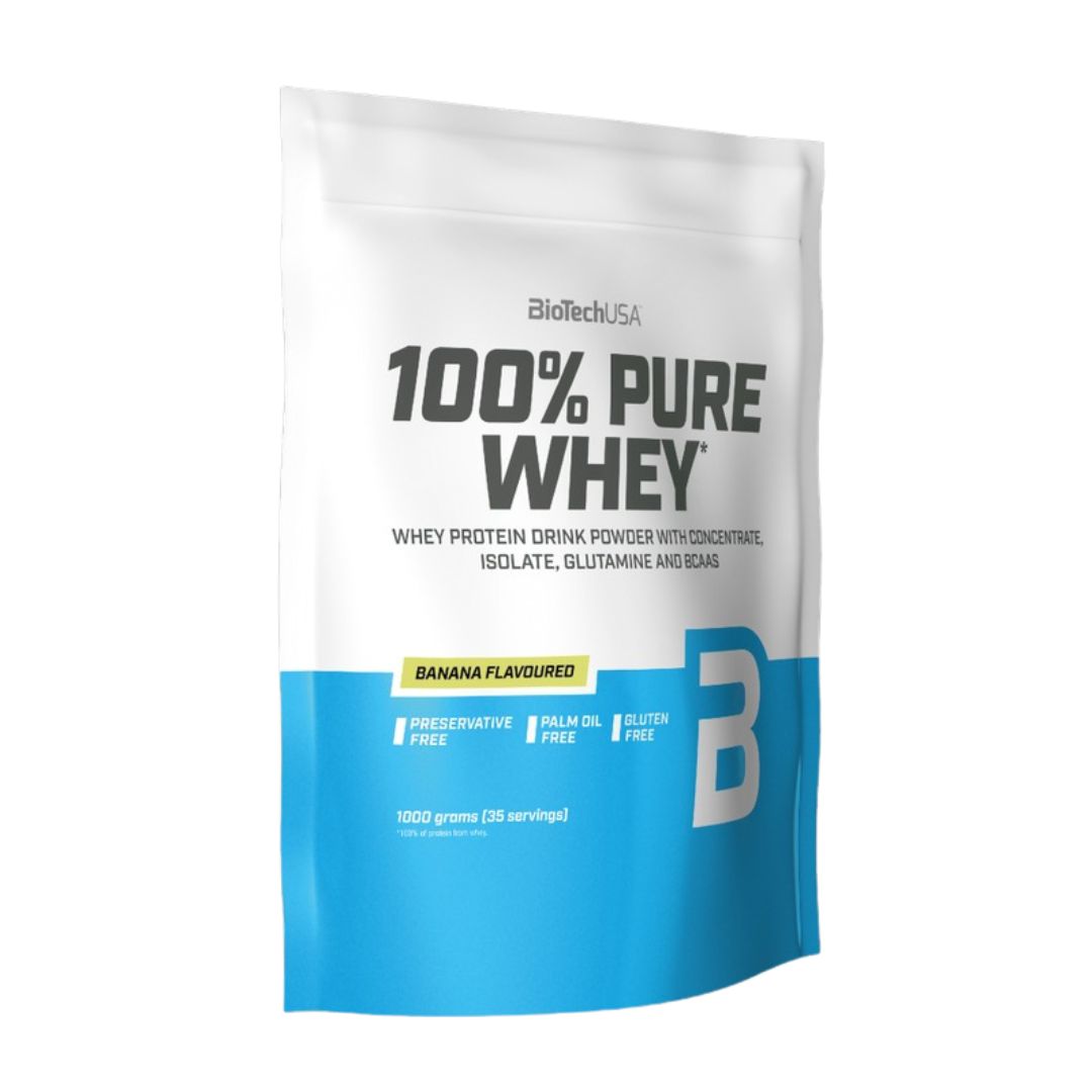 BiotechUSA 100% Pure Whey 1kg, Proteinpulver, Banana i gruppen Kosttillskott / Proteintillskott / Vassleprotein hos Golden Athlete (Biotech-0037)