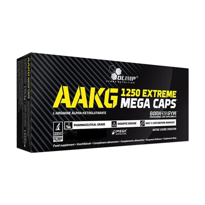 Olimp AAKG 1250 Extreme Mega Caps L-Arginin Kapslar 120 st i gruppen Kosttillskott / PWO - Prestationshöjande / PWO utan koffein hos Golden Athlete (Olimp-0003)