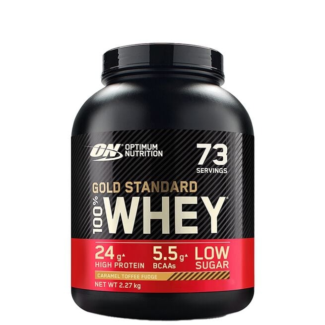 100% Whey Gold Standard Vassleprotein 2273 g , Caramel Toffee i gruppen Kosttillskott / Proteintillskott / Vassleprotein hos Golden Athlete (Onwgs-c5lbs)