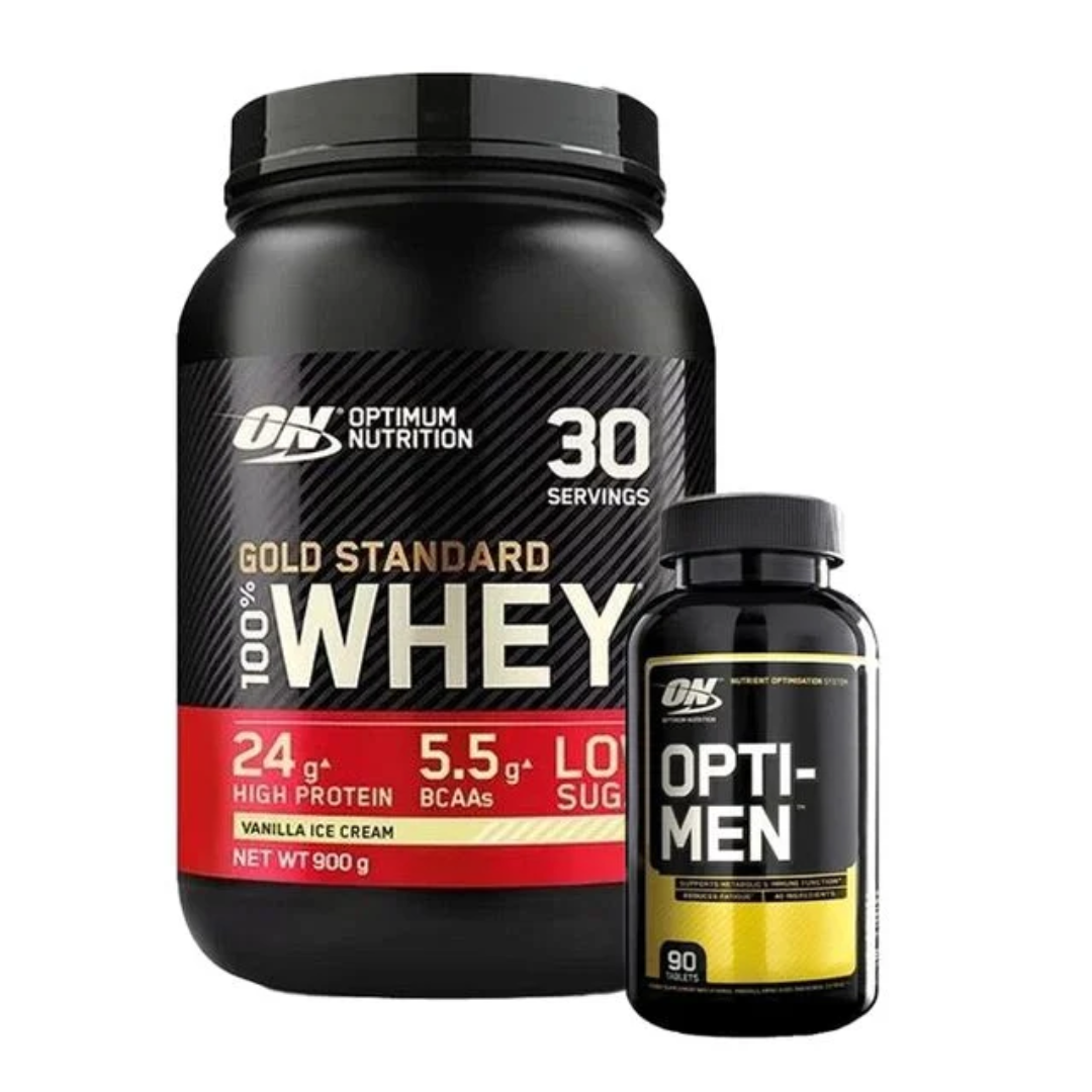 100% Whey Gold Standard Vassleprotein 908g +  Opti-Men, 90 tabs i gruppen Kosttillskott / Färdiga paket hos Golden Athlete (SETONWHEYOPTIMENL)