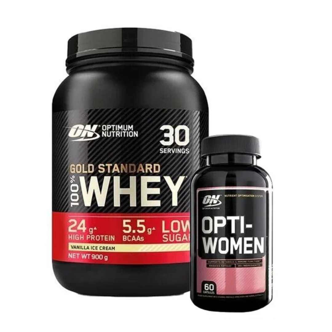 100% Whey Gold Standard Vassleprotein 908g +  Opti-Women, 60 tabs i gruppen Kosttillskott / Färdiga paket hos Golden Athlete (SETONWHEYOPTIWOMENL)