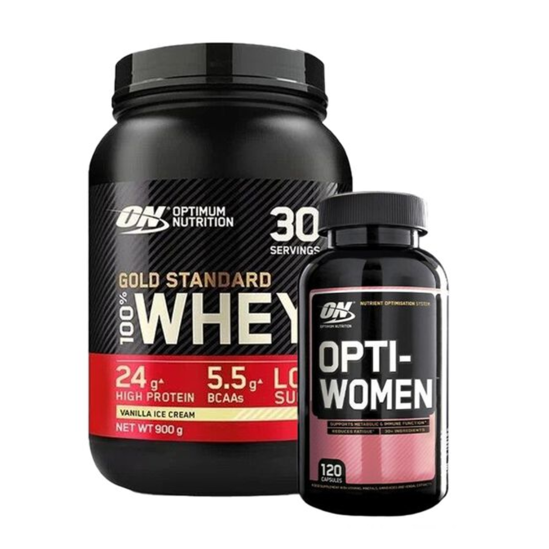 100% Whey Gold Standard Vassleprotein 908g +  Opti-Women, 120 tabs i gruppen Kosttillskott / Färdiga paket hos Golden Athlete (SETONWHEYOPTIWOMENS)