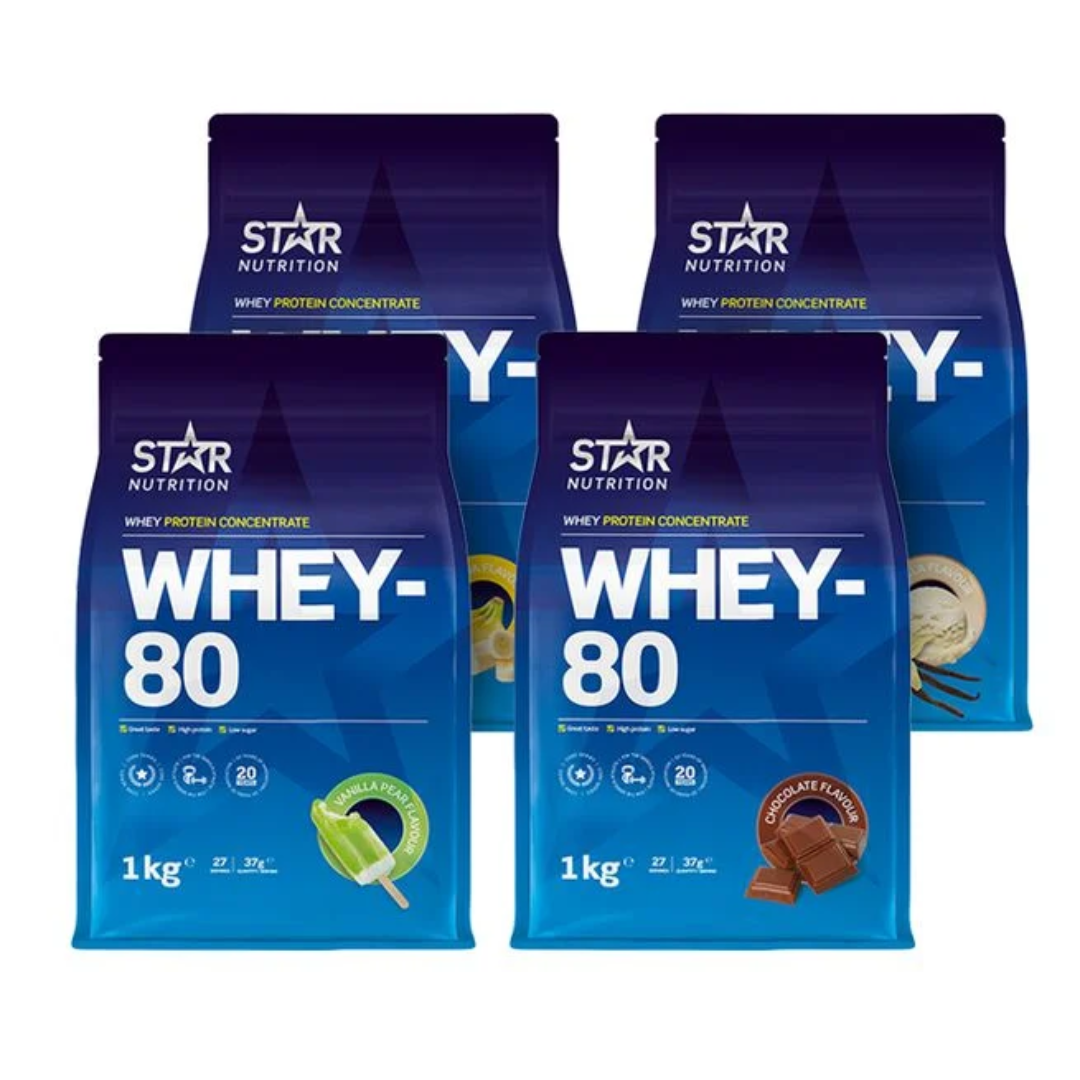 Whey-80 Mix & Match 4x1kg i gruppen Kosttillskott / Mix & Match hos Golden Athlete (SETSNW80MM4)