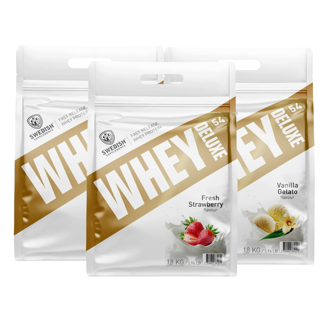 3 x Whey Protein deluxe - 1800g i gruppen Kosttillskott / Mix & Match hos Golden Athlete (SETSSWHEYDELUXE1800G3)