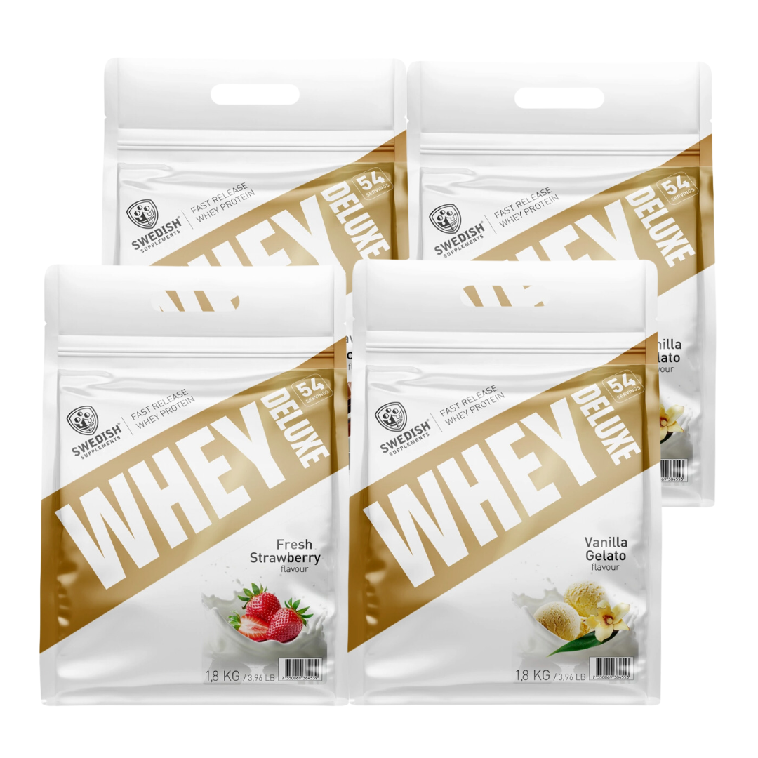 4 x Whey Protein deluxe - 1800g i gruppen Kosttillskott / Mix & Match hos Golden Athlete (SETSSWHEYDELUXE1800G4)