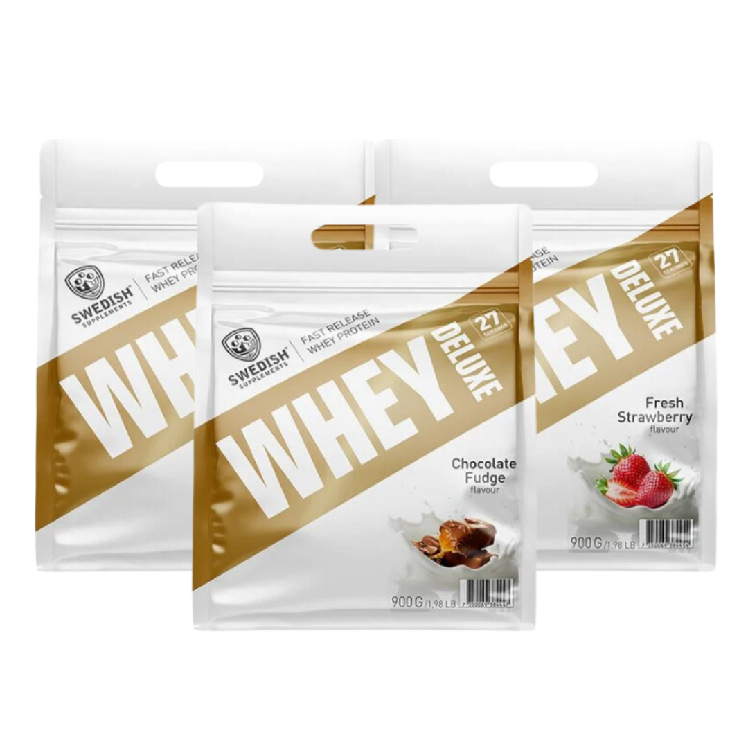 3 x Whey Protein deluxe - 900g i gruppen Kosttillskott / Mix & Match hos Golden Athlete (SETSSWHEYDELUXE900G3)