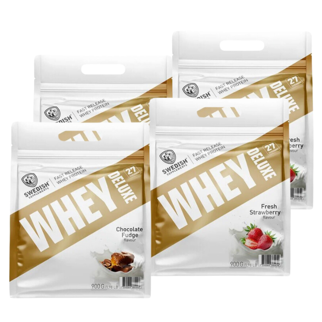 4 x Whey Protein deluxe - 900g i gruppen Kosttillskott / Mix & Match hos Golden Athlete (SETSSWHEYDELUXE900G4)