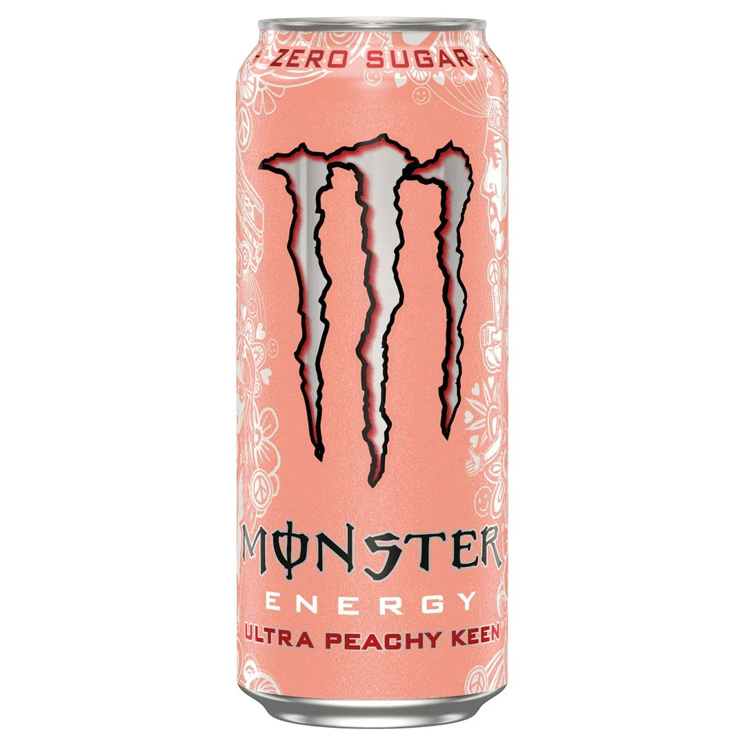Monster Energy 500 ml energidryck i en persikofärgad burk med silvriga detaljer för smaken Ultra Peachy Keen., bild 9 av 20