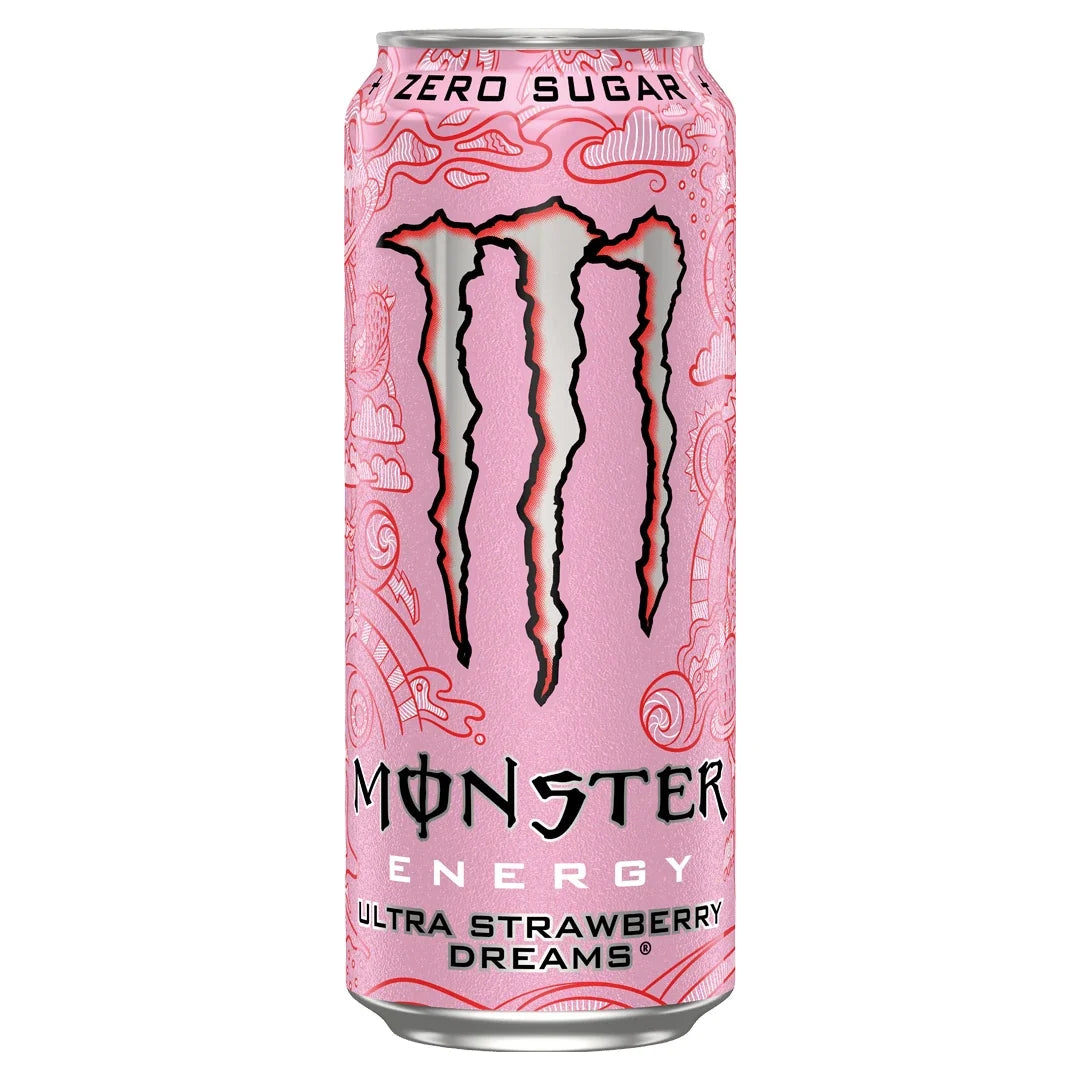 Monster Energy 500 ml i en rosa mönstrad burk för den sockerfria smaken Ultra Strawberry Dreams., bild 11 av 20