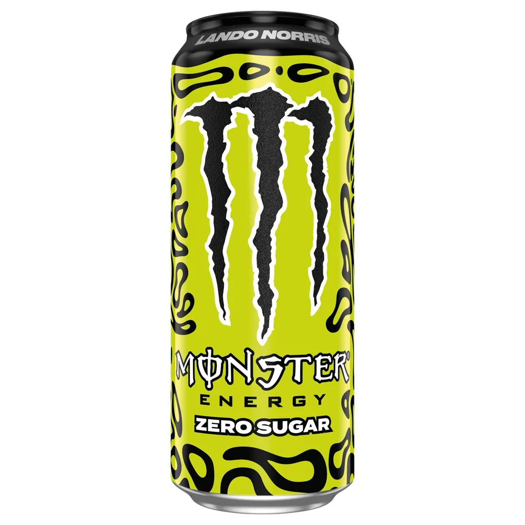 Monster Energy 500 ml i en neongul burk med svarta detaljer för varianten Lando Norris Zero Sugar., bild 14 av 20