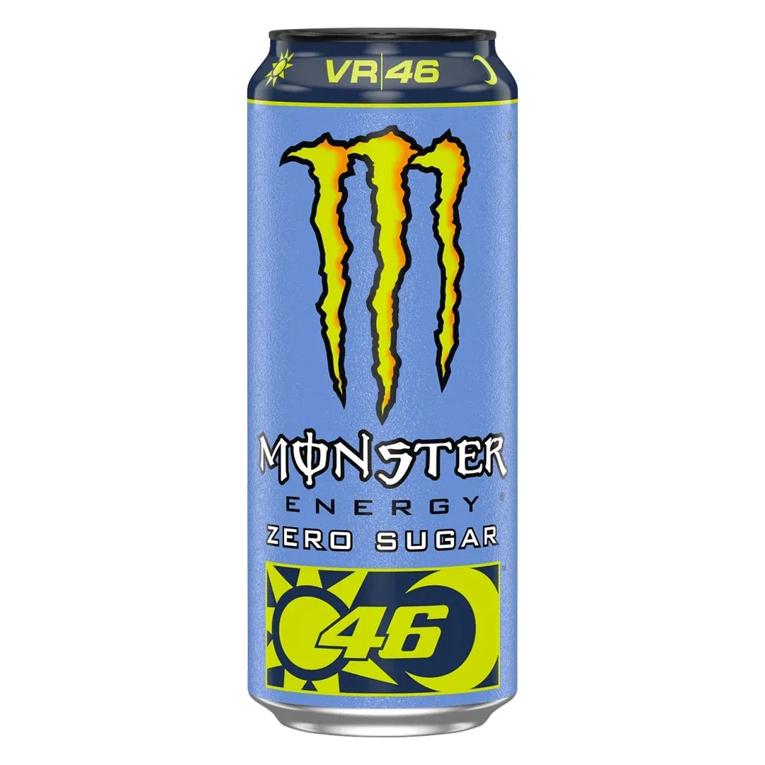 Monster Energy 500 ml i en ljusblå burk med gula detaljer för smaken VR46 Zero Sugar., bild 15 av 20