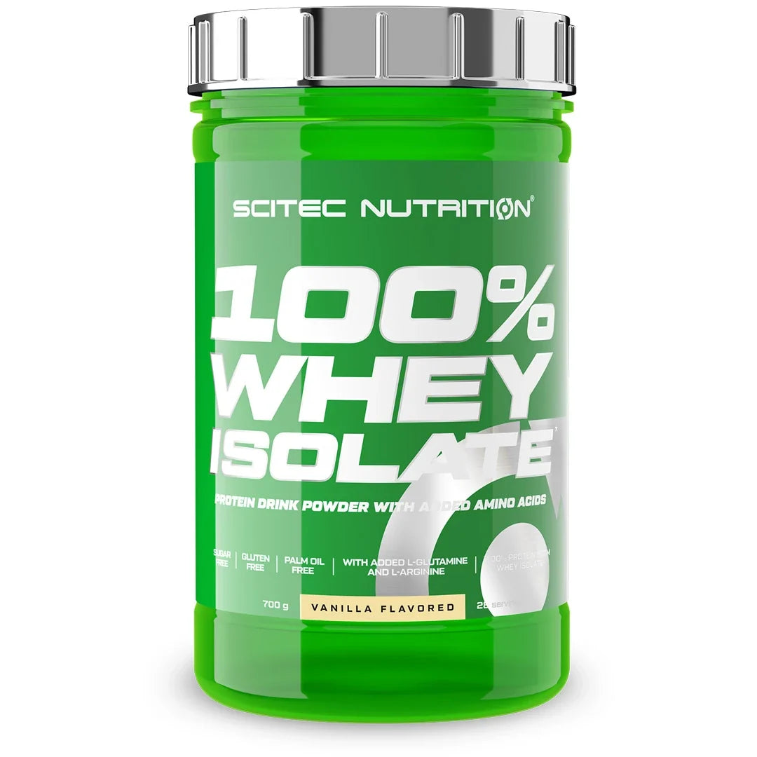 Scitec Nutrition 100% Whey Isolate 700 g proteinpulver i en grön burk med silvrigt lock för smaken Vanilj., bild 7 av 7