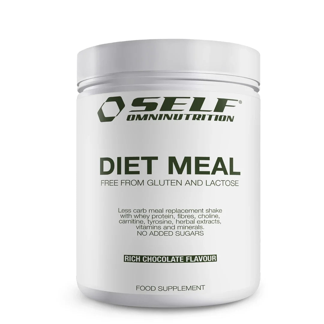 Self Omninutrition Diet Meal 500 g måltidsersättning förpackad i en vit burk med smaken Rich Chocolate.