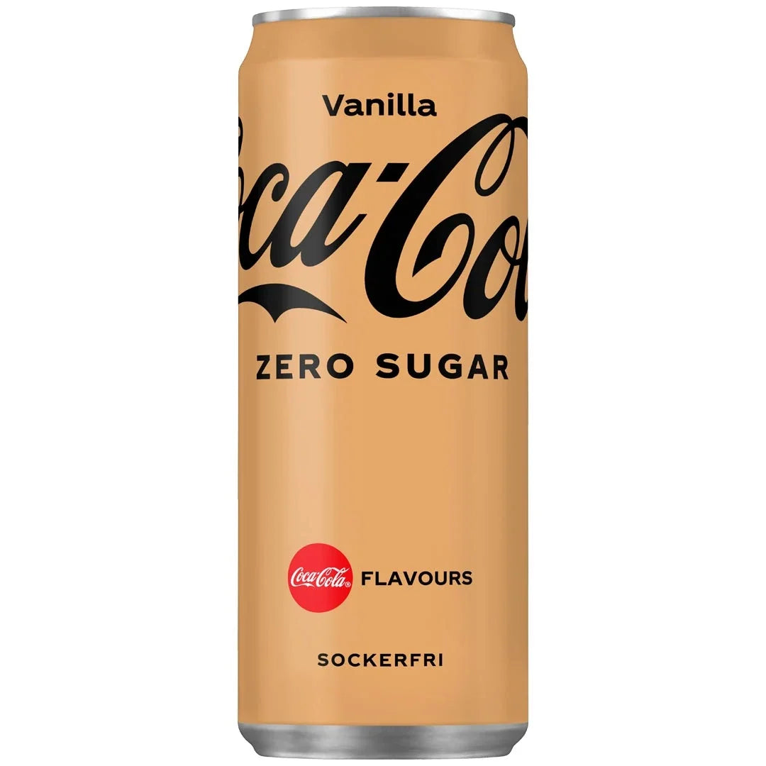 En ljusbrun burk med Coca-Cola Zero 330 ml i smaken Vanilla., bild 2 av 4