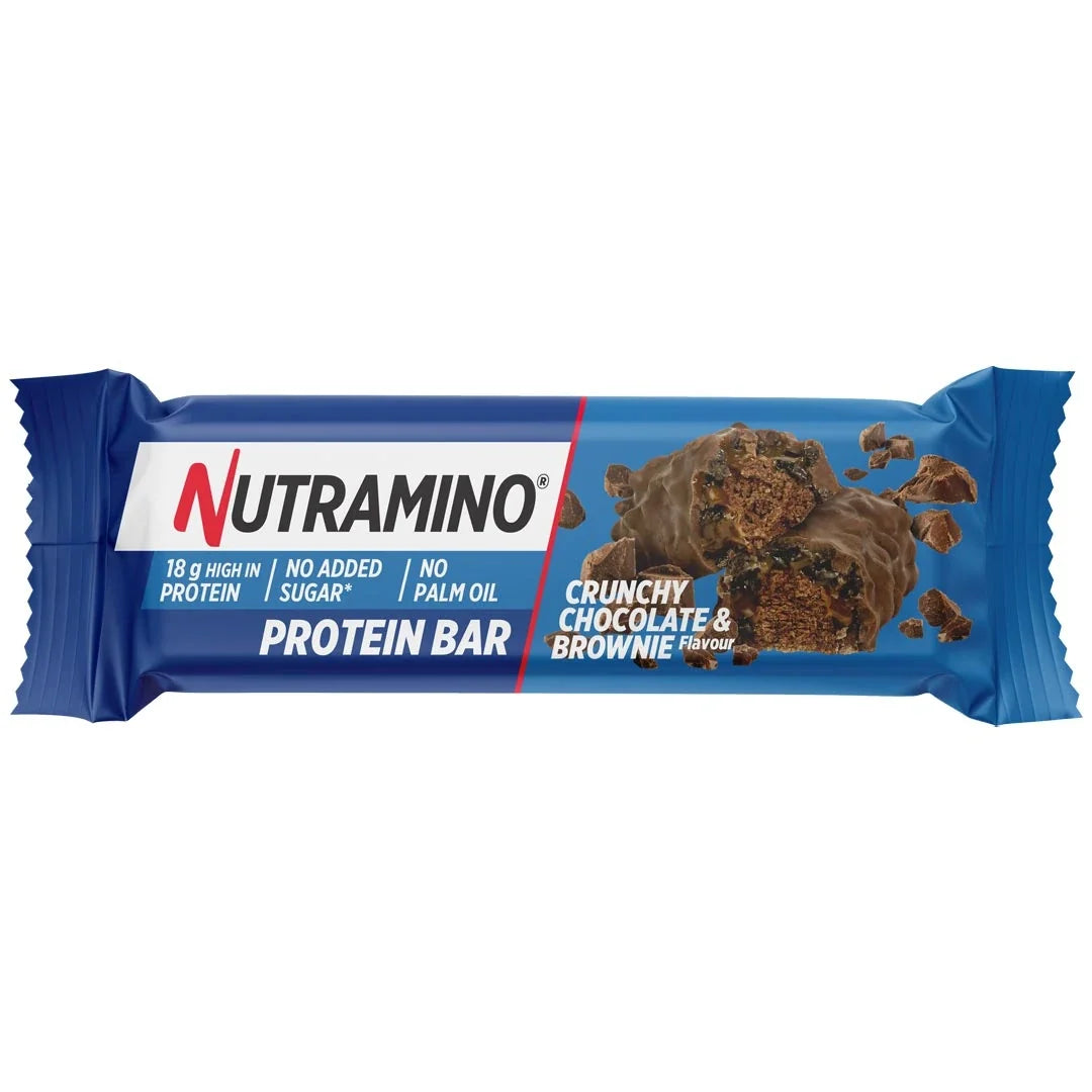 Nutramino Protein Bar 55 g proteinbar i en blå förpackning med smak av Chocolate Brownie., bild 1 av 3