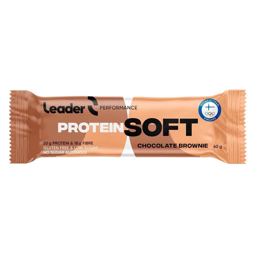 Leader Performance SoftBar 60 g proteinbar i ljusbrun förpackning med smak av Chocolate Brownie., bild 2 av 2