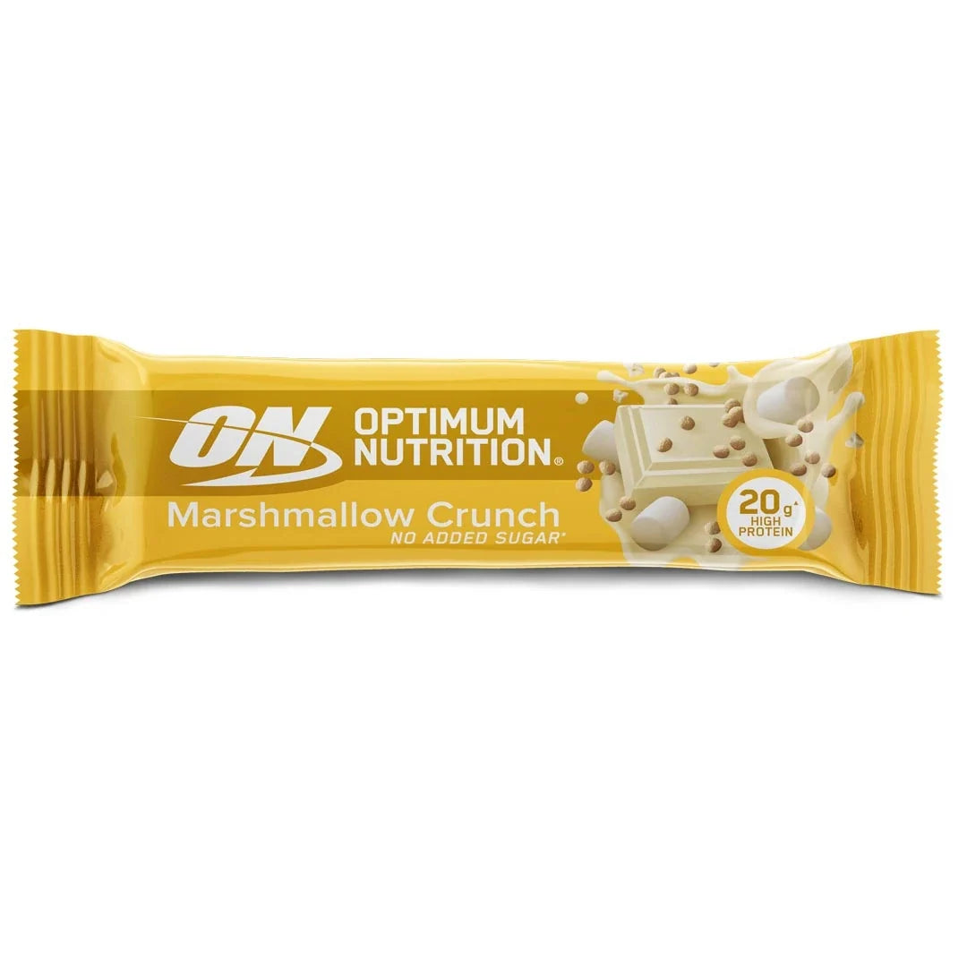 Optimum Nutrition Protein Bar 70 g i en gul förpackning för smaken Marshmallow Crunch., bild 2 av 2