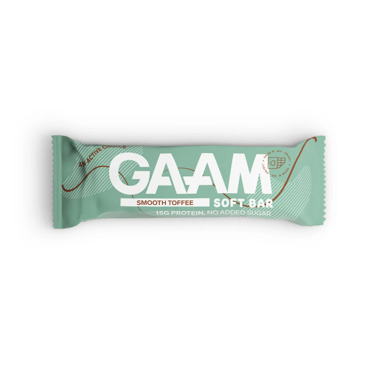 GAAM Protein &amp; Soft bar 45 g i en ljusgrön förpackning med smaken Smooth Toffee., bild 1 av 6