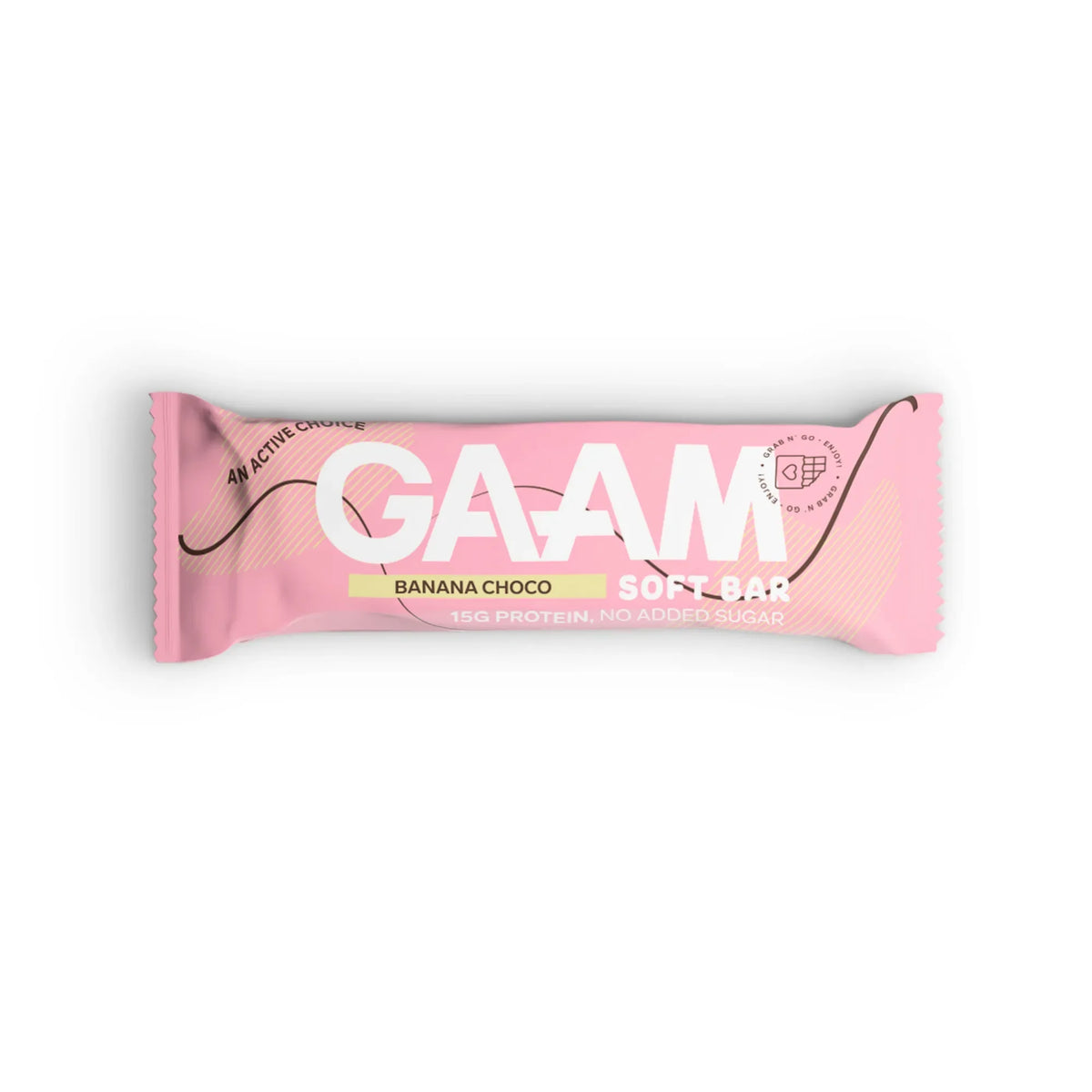 GAAM Protein &amp; Soft bar 45 g proteinbar i en rosa förpackning för smaken Banana Choco., bild 4 av 6