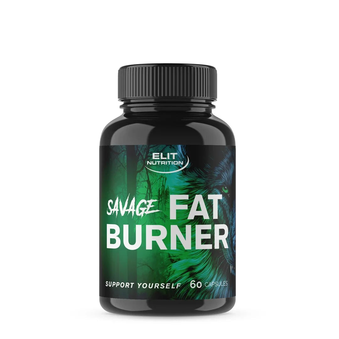 Elit Nutrition Savage FAT Burner Fettförbrännare 90 caps i en svart burk med mörkgrön design.