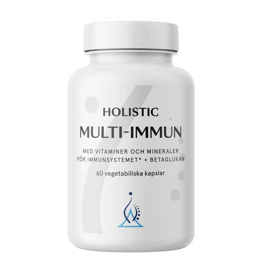 Holistic Multi-Immun 60 caps, kosttillskott för immunsystemet i en vit burk med grå detaljer., bild 1 av 1