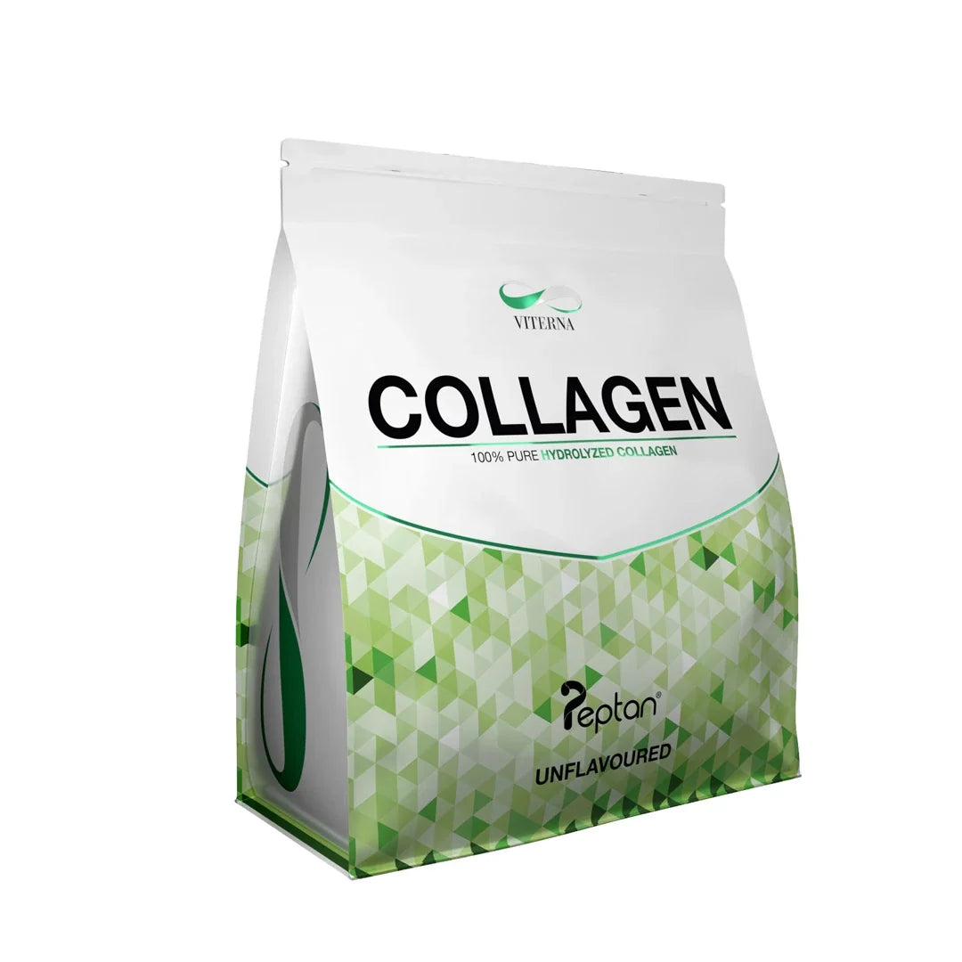 Viterna Pure Collagen - Peptan® 400 g naturellt kollagen i en vit påse med grönt geometriskt mönster., bild 1 av 1