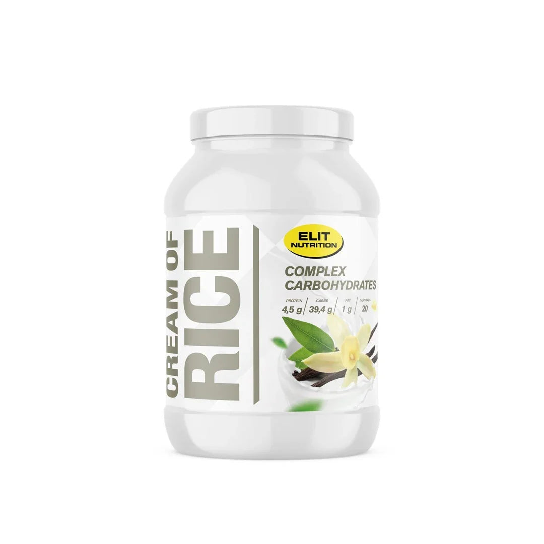 Elit Nutrition Cream of Rice 1 kg kolhydratspulver i en vit burk med motiv av en vaniljblomma., bild 1 av 1
