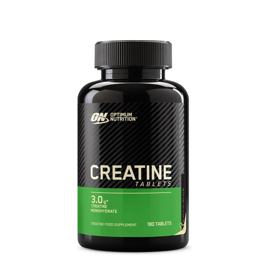 Optimum Nutrition Creatine Tablets 180 tabs i en svart burk med grön etikett., bild 1 av 1