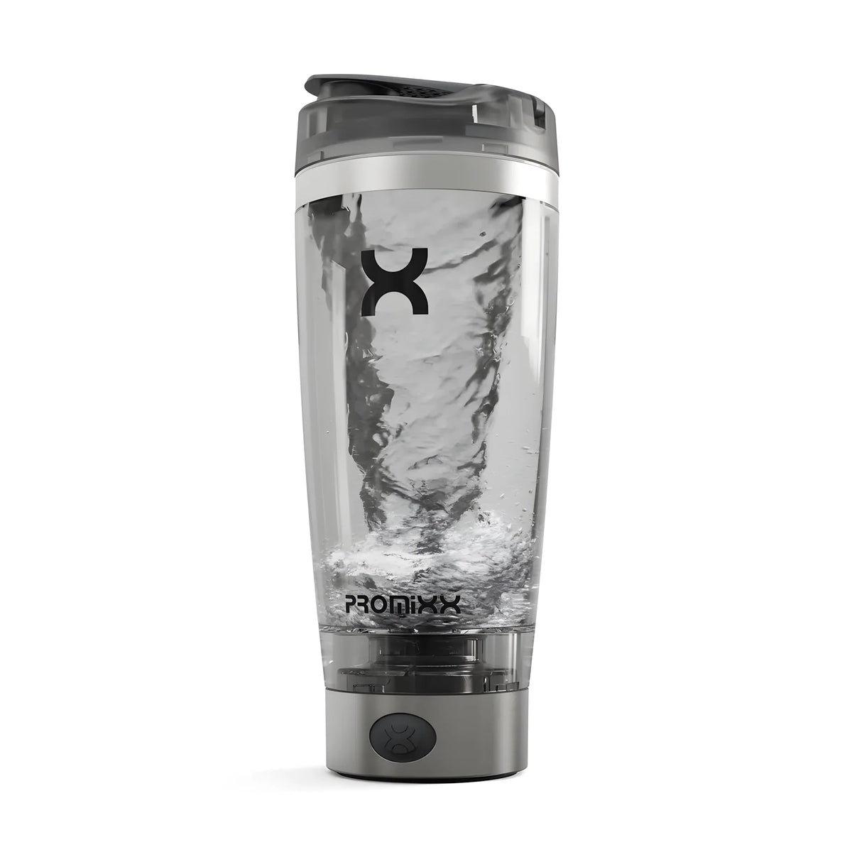 ProMixx PRO Electric Shaker 600 ml Stainless Steel med rostfri botten och en aktiv vattenvirvel inuti flaskan., bild 1 av 1