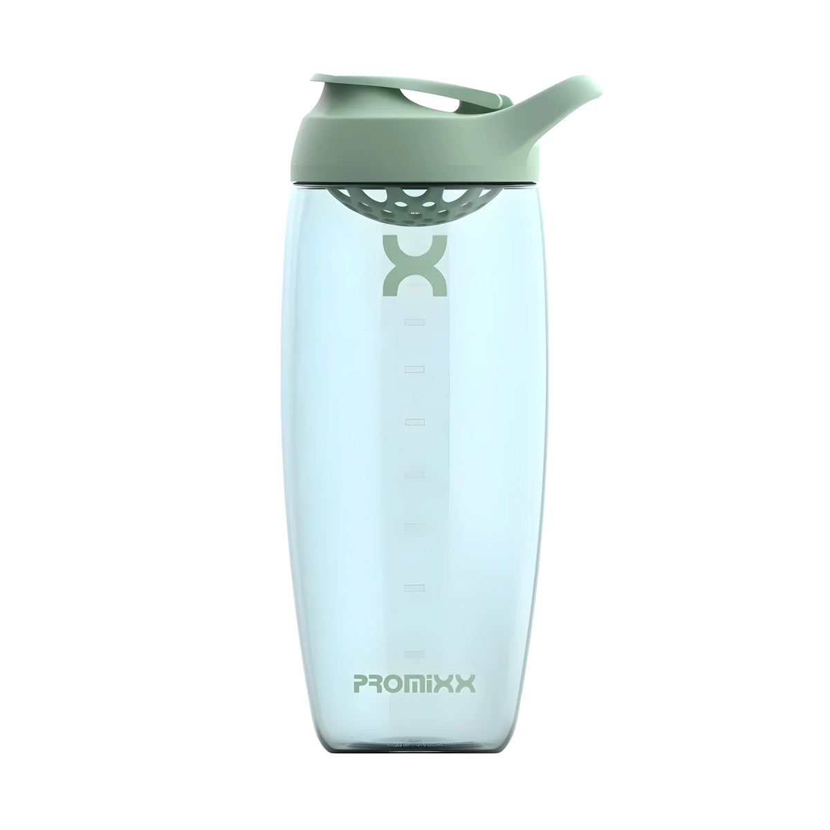 ProMixx Pursuit Shaker Bottle 950 ml är en transparent shaker med ett sportlock i färgen Seagrass Green., bild 1 av 5