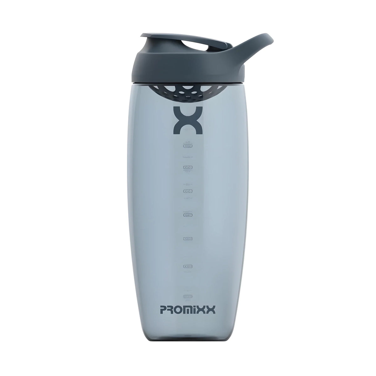 Grå ProMixx Pursuit Shaker Bottle 950 ml i transparent design med mörkgrått sportlock och bärloop., bild 3 av 5