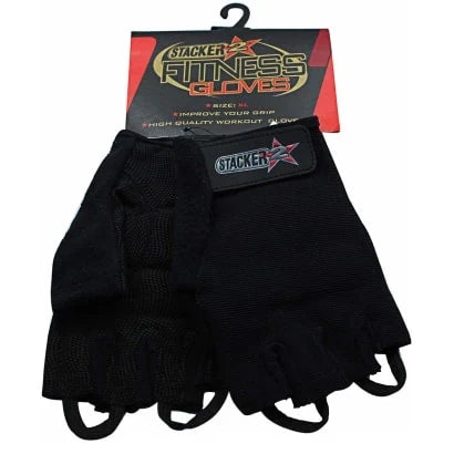 Stacker2 Europe Fitness Gloves i svart, bekväma träningshandskar med halvfingerdesign och justerbart kardborreband.
