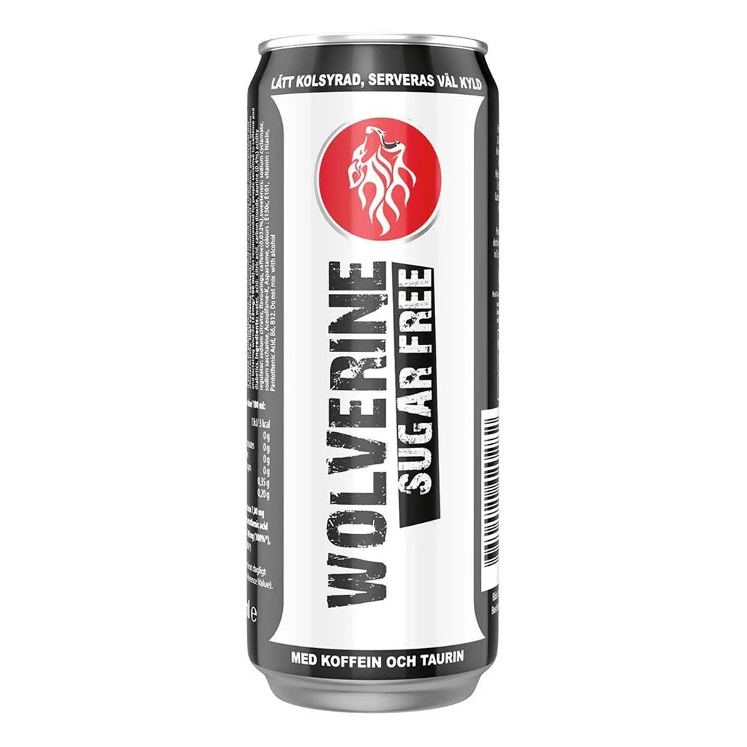 Wolverine Energy Drink 250 ml Sugarfree i en vit och svart burk med röd logotyp., bild 4 av 4