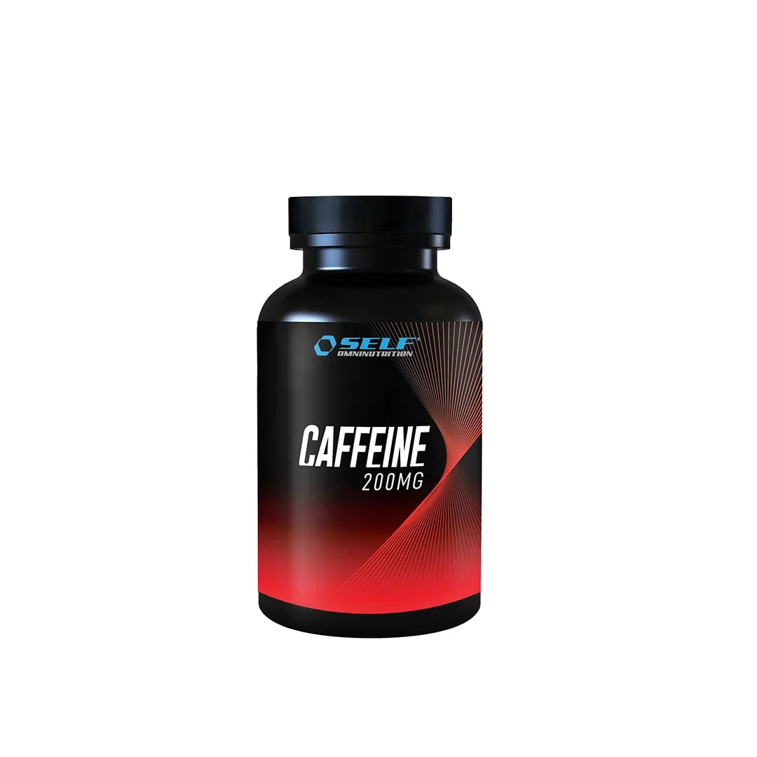 Self Omninutrition Caffeine 100 tabs i en svart burk med röda och vita detaljer på etiketten., bild 1 av 1