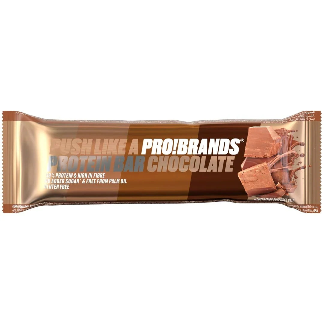 Pro Brands Proteinbar 45 g i en brun metallisk förpackning för smaken Chocolate., bild 2 av 5