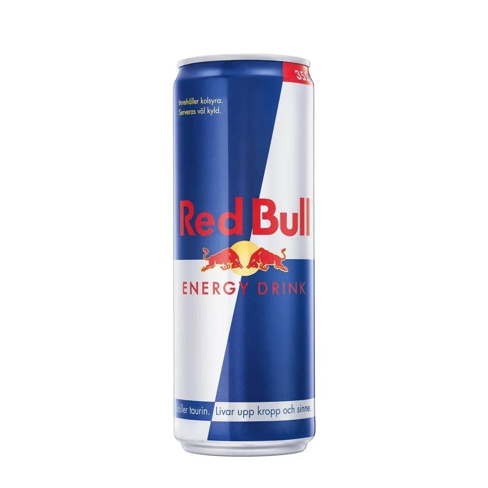 Red Bull Energidryck 250 ml i den ikoniska blå och silverfärgade aluminiumburken.