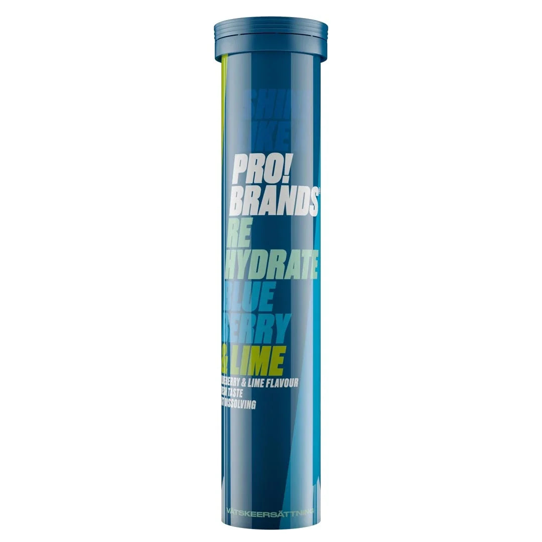 Pro Brands Rehydrate 20 Tabs vätskeersättning i ett blått rör med smak av Blueberry Lime., bild 1 av 1